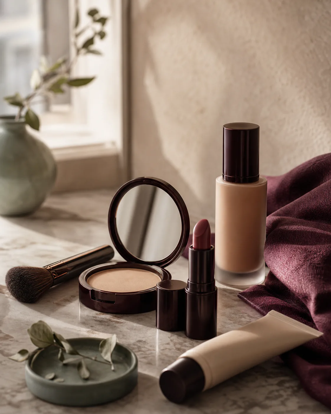 An edited group of everyday makeup products arranged as a personal beauty archive.